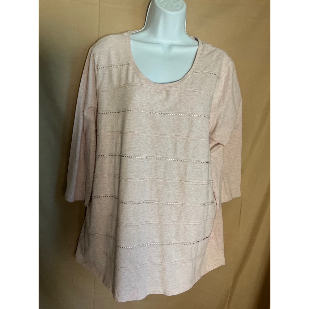 Cj Banks Embellished Pintuck Top Womens 2X Pink Excellent 3/4 Sleeve Scoop Neck